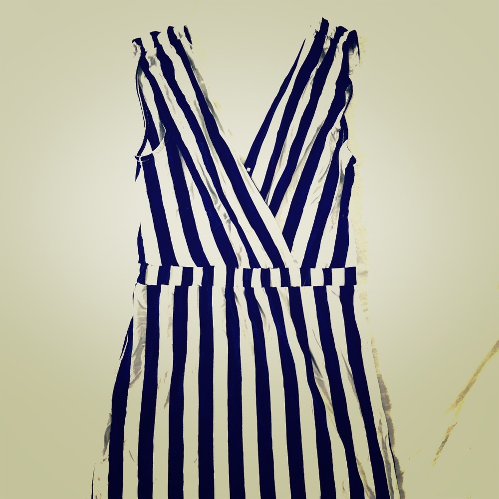 Navy-white vertical stripe dress